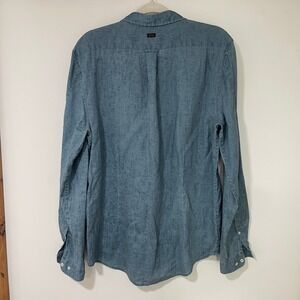 Industrie Mens Shirt Medium Blue 100% Linen Long Sleeve Classic Fit Casual Solid